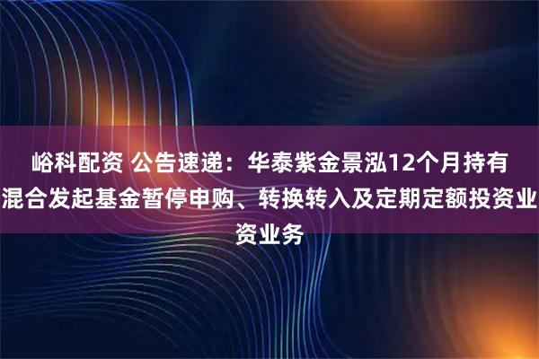 峪科配资 公告速递：华泰紫金景泓12个月持有期混合发起基金暂停申购、转换转入及定期定额投资业务